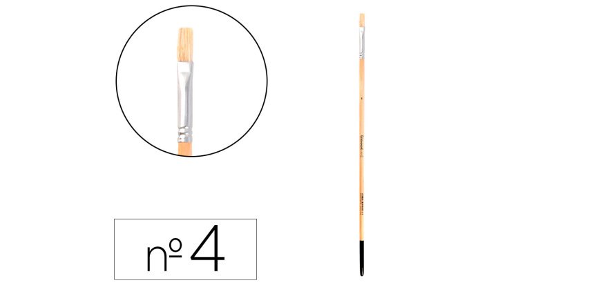 Pincel para pintura al oleo y acrilica liderpapel nº 4 punta plana de pelo de cerda