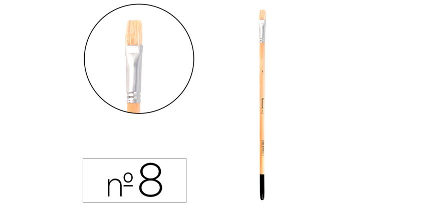 Pincel para pintura al oleo y acrilica liderpapel nº 8 punta plana de pelo de cerda