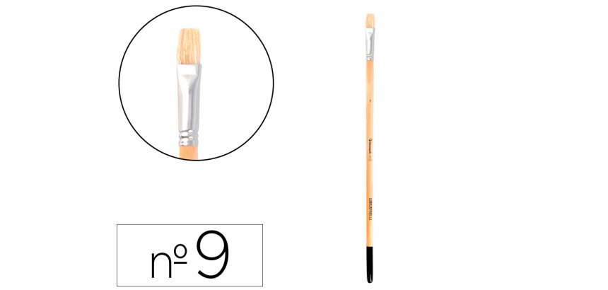 Pincel para pintura al oleo y acrilica liderpapel nº 9 punta plana de pelo de cerda