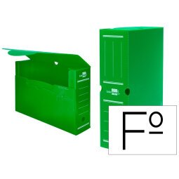 Caja archivo definitivo plastico liderpapel lomo 100 mm verde 360x100x260 mm