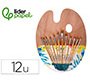 Pinceles sinteticos liderpapel pack de 12 unidades con puntas y tamaños surtidos + paleta de madera