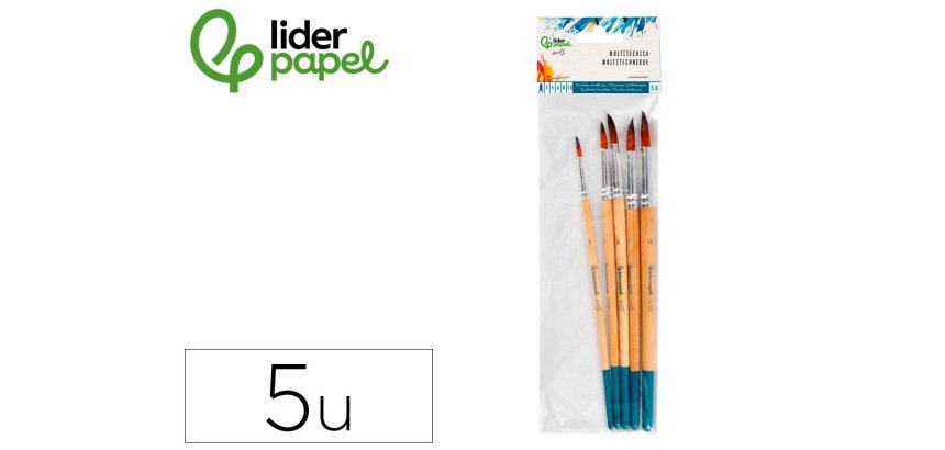 Pinceles sinteticos liderpapel punta redonda tamaños surtidos  - bolsa de 5 unidades