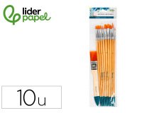 Pinceles sinteticos liderpapel puntas y tamaños surtidos - bolsa de10 unidades