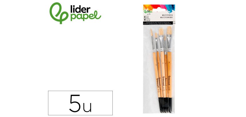 Pinceles de pelo de cerda liderpapel puntas surtidas bolsa de 5 unidades