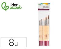 Pinceles de pelo de pony lider papel virola cromada blister de 8 unidades surtidas certificado fsc