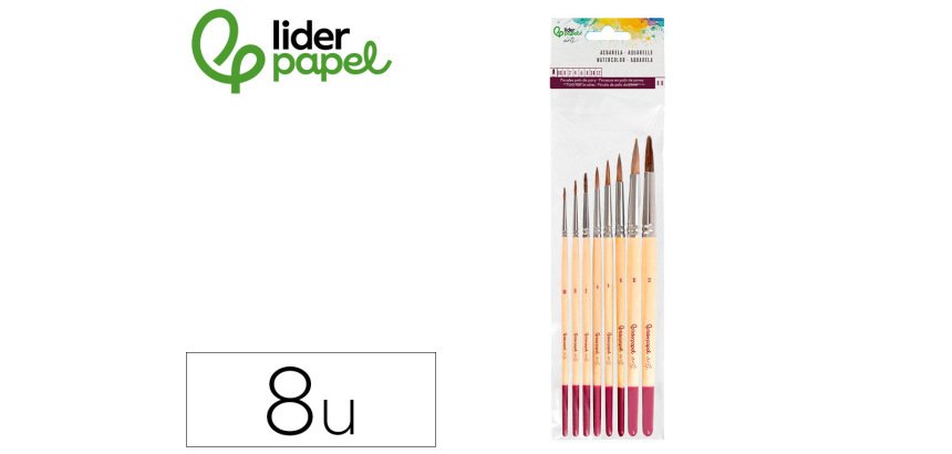 Pinceles de pelo de pony para acuarela Liderpapel - Pack de 8 unidades surtidos