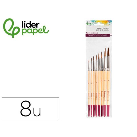 Pinceles de pelo de pony para acuarela Liderpapel - Pack de 8 unidades surtidos