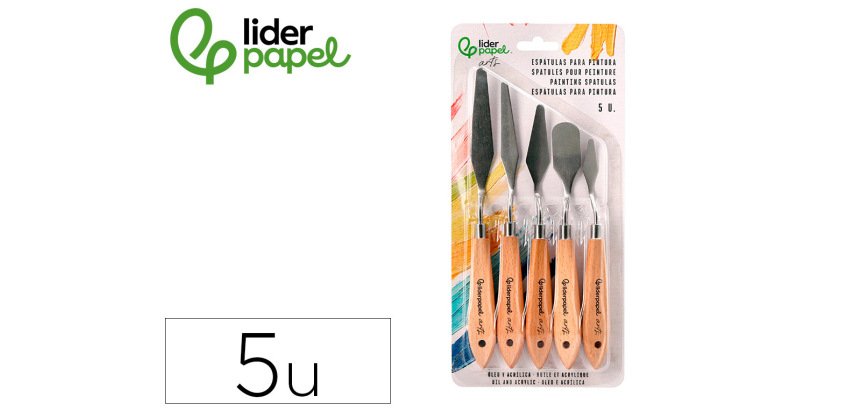 Espatula para pintura liderpapel metalica mango de madera juego de 5 unidades tamaños surtidos certificado