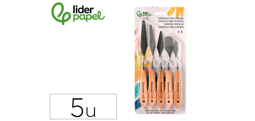 Espatula para pintura liderpapel metalica mango de madera juego de 5 unidades tamaños surtidos certificado