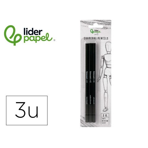 Lápices de carboncillo para esbozos liderpapel con diferentes durezas - caja de 3 unidades