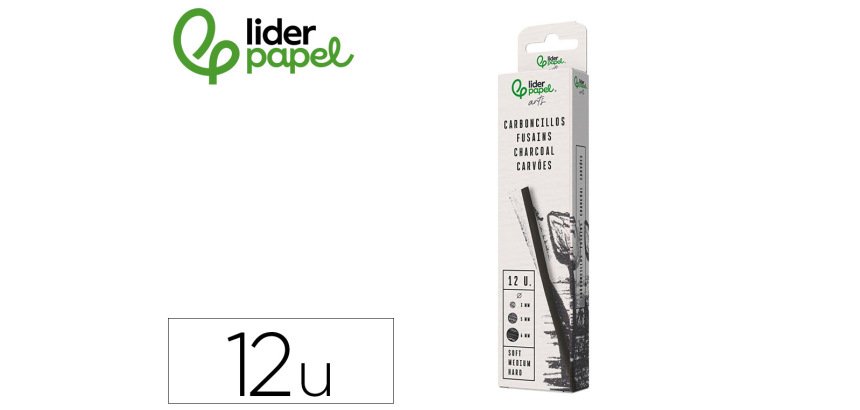 Carboncillo redondo para dibujo liderpapel caja de 12 unidades diametros surtidos