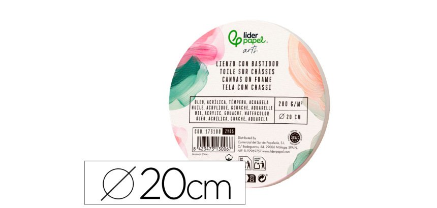 Bastidor redondo liderpapel lienzo grapado parte trasera algodon 100% borde madera 20 cm gramaje 280g/m2