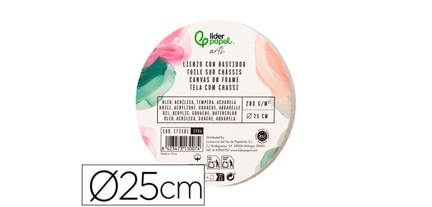 Bastidor redondo liderpapel lienzo grapado parte trasera algodon 100% borde madera 25 cm gramaje 280g/m2