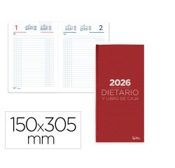 Dietario liderpapel 2026 dos tercios 150x305 mm dia pagina color rojo papel 70 gr fsc