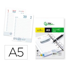 Recambio agenda anillas liderpapel 148x205 mm din a5 2026 dia pagina papel 70 gr fsc