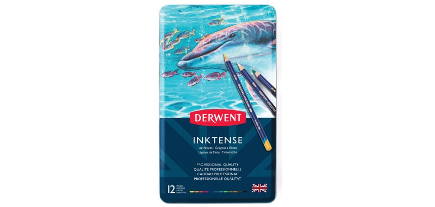 Lapices de colores derwent inktense acuarelable caja metalica de 12 unidades colores surtidos