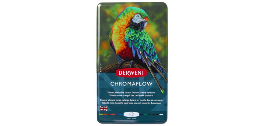 Lapices de colores derwent chromaflow caja metalica de 12 unidades colores surtidos