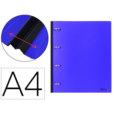 Carpeta liderpapel 4 anillas redondas 25 mm polipropileno din a4 ultra compacta con lomo extensible 4 cm azul