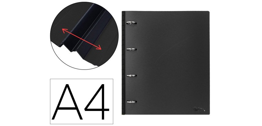 Carpeta liderpapel 4 anillas redondas 25 mm polipropileno din a4 ultra compacta con lomo extensible 4 cm negro