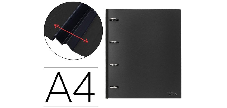 Carpeta liderpapel 4 anillas redondas 25 mm polipropileno din a4 ultra compacta con lomo extensible 4 cm negro