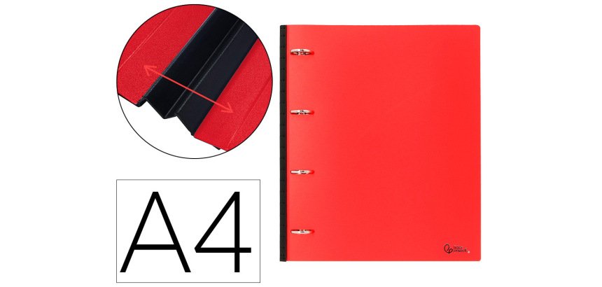 Carpeta liderpapel 4 anillas redondas 25 mm polipropileno din a4 ultra compacta con lomo extensible 4 cm rojo