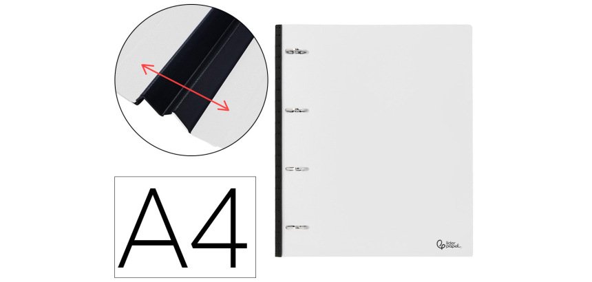 Carpeta liderpapel 4 anillas redondas 25 mm polipropileno din a4 ultra compacta con lomo extensible 4 cm translucida