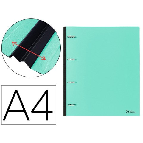 Carpeta liderpapel 4 anillas redondas 25 mm polipropileno din a4 ultra compacta con lomo extensible 4 cm verde