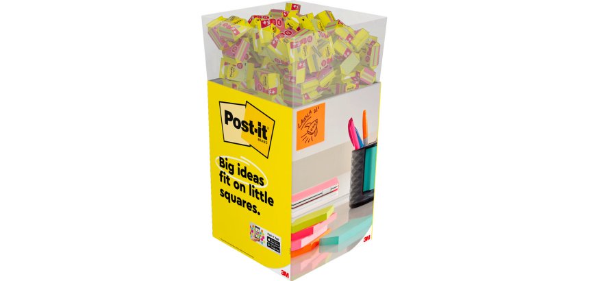 Bloc de notas adhesivas quita y pon post-it cubo 76x76 mm expositor suelo de 96 unidades surtidas 400x400x900 mm