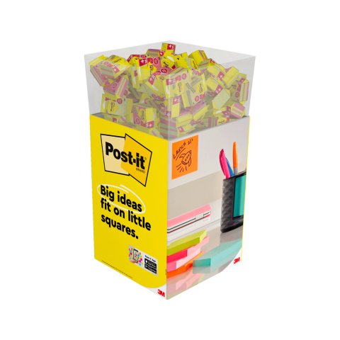 Bloc de notas adhesivas quita y pon post-it cubo 76x76 mm expositor suelo de 96 unidades surtidas 400x400x900 mm