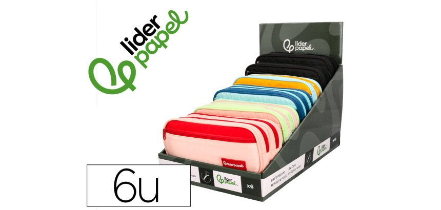 Estuche portatodo liderpapel duo 2 cremalleras con bolsillo frontal 220x90x50 mm