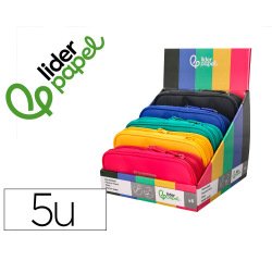 Estuche portatodo liderpapel color pop 2 cremalleras compartimento extensible 230x60 mm