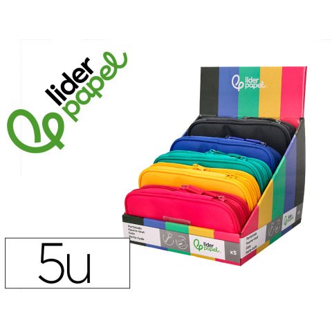Estuche portatodo liderpapel color pop 2 cremalleras compartimento extensible 230x60 mm