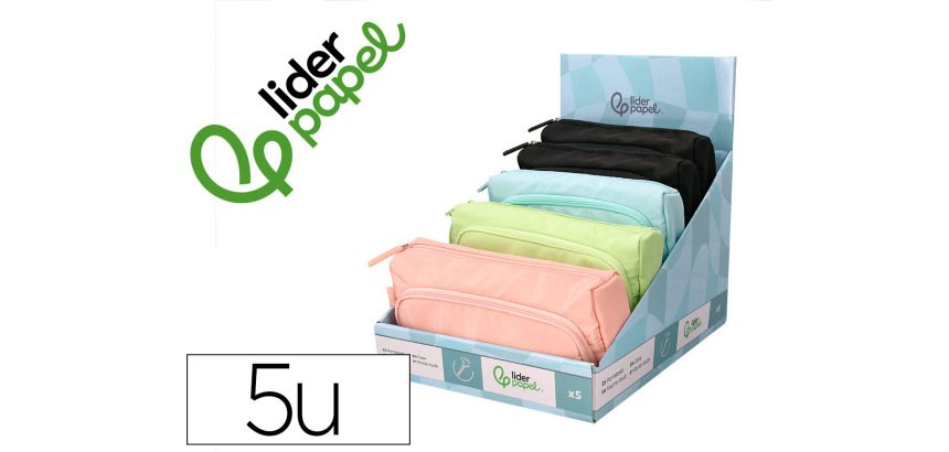 Estuche portatodo liderpapel minibag 2 cremalleras con bolsillo interior 210x100x70 mm
