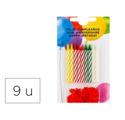 Velas cumpleaños con soporte blister de 20 unidades colores surtidos