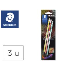 Lapices de grafito staedtler norix con forma inteligente hb blister de 3 unidades colores surtidos