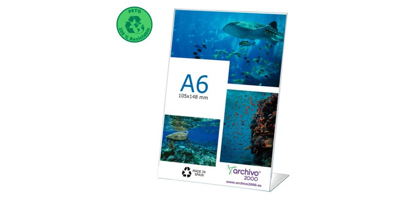 Expositor sobremesa archivo 2000 petg flexible en forma de l din a6 vertical 45x105x150 mm