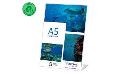 Expositor sobremesa archivo 2000 petg flexible en forma de l din a5 vertical 55x150x210 mm