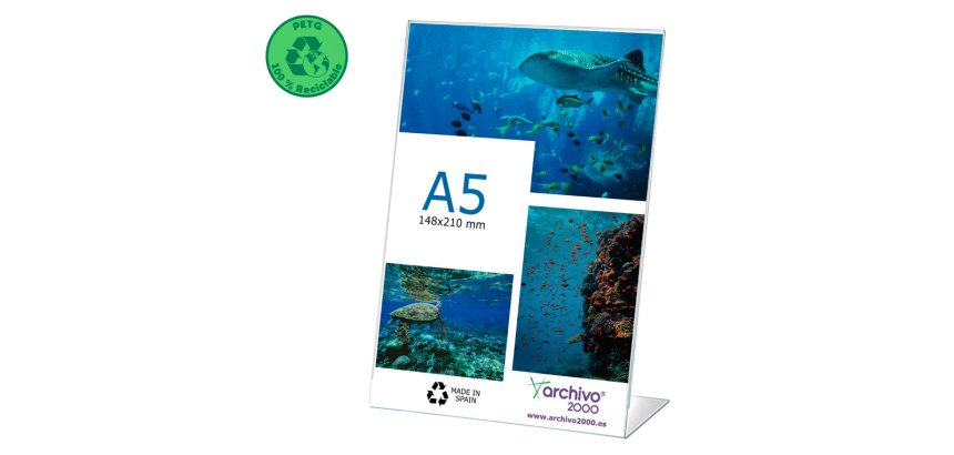 Expositor sobremesa archivo 2000 petg flexible en forma de l din a5 vertical 55x150x210 mm