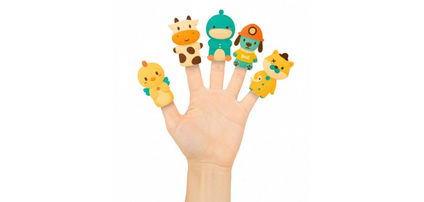 Marionetas de dedos imaginovo tiny tales pvc animales fantasia blister de 5 unidades surtidas