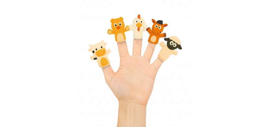 Marionetas de dedos imaginovo tiny tales pvc granja blister de 5 unidades surtidas