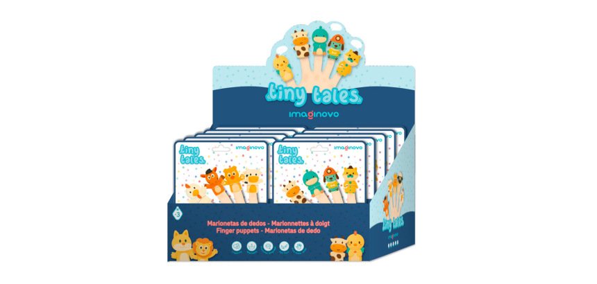 Marionetas de dedos imaginovo tiny tales pvc expositor de carton sobremesa 10 unidades surtidas 360x235x320 mm