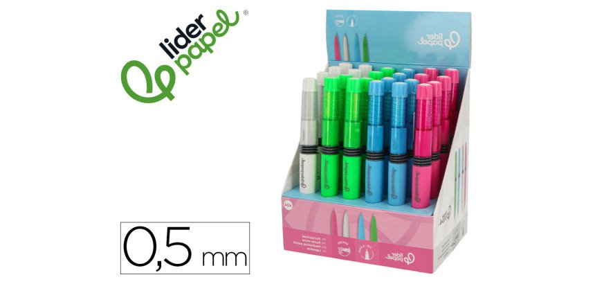 Portaminas liderpapel coleccion 2 con fuelle y goma con acabado soft touch 0,5 mm 4 colores surtidos
