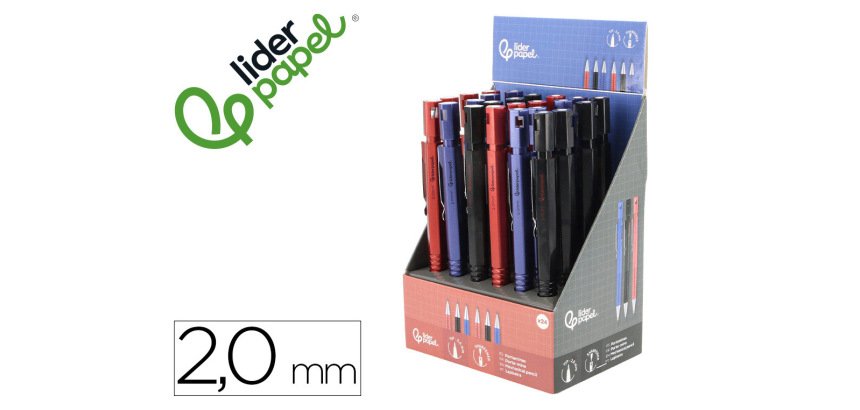 Portaminas liderpapel tech con clip y sacapuntas 2 mm 3 colores surtidos