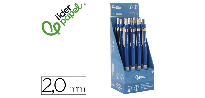 Portaminas liderpapel coleccion 4 con clip y sacapuntas 2 mm azul