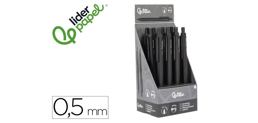 Portaminas liderpapel coleccion 5 con clip y goma punta 0.5 mm negro
