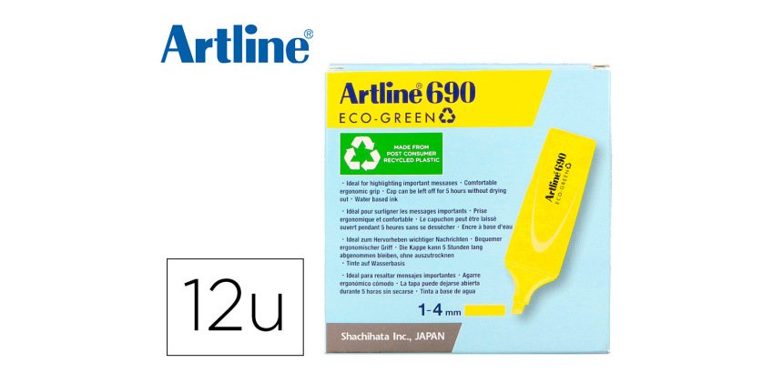 Rotulador artline fluorescente ek-690 eco green punta biselada 1-4 mm amarillo