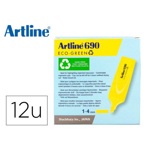 Rotulador artline fluorescente ek-690 eco green punta biselada 1-4 mm amarillo