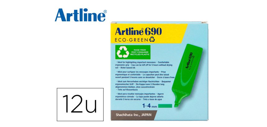 Rotulador artline fluorescente ek-690 eco green punta biselada 1-4 mm verde