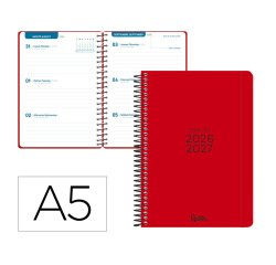 Agenda escolar liderpapel 26-27 espiral basic semana vista a5 bilingue 70g papel fsc rojo