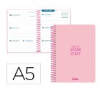 Agenda escolar liderpapel 26-27 espiral basic semana vista a5 bilingue 70g papel fsc rosa